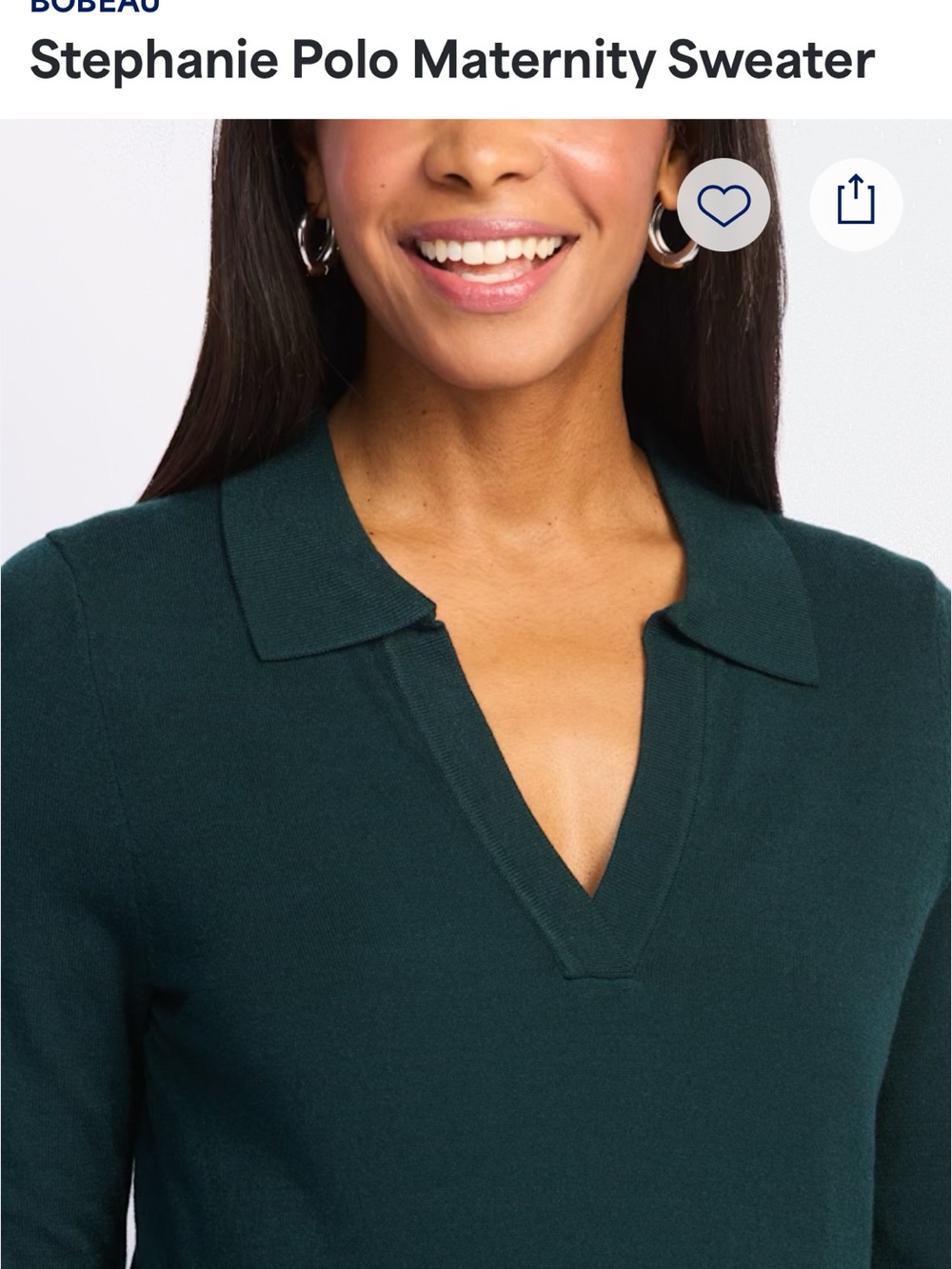 bobeau Maternity Deep Teal V-Neck Polo Sweater